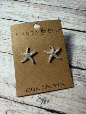 Silver Starfish and Cubic Zirconia Earrings NWT